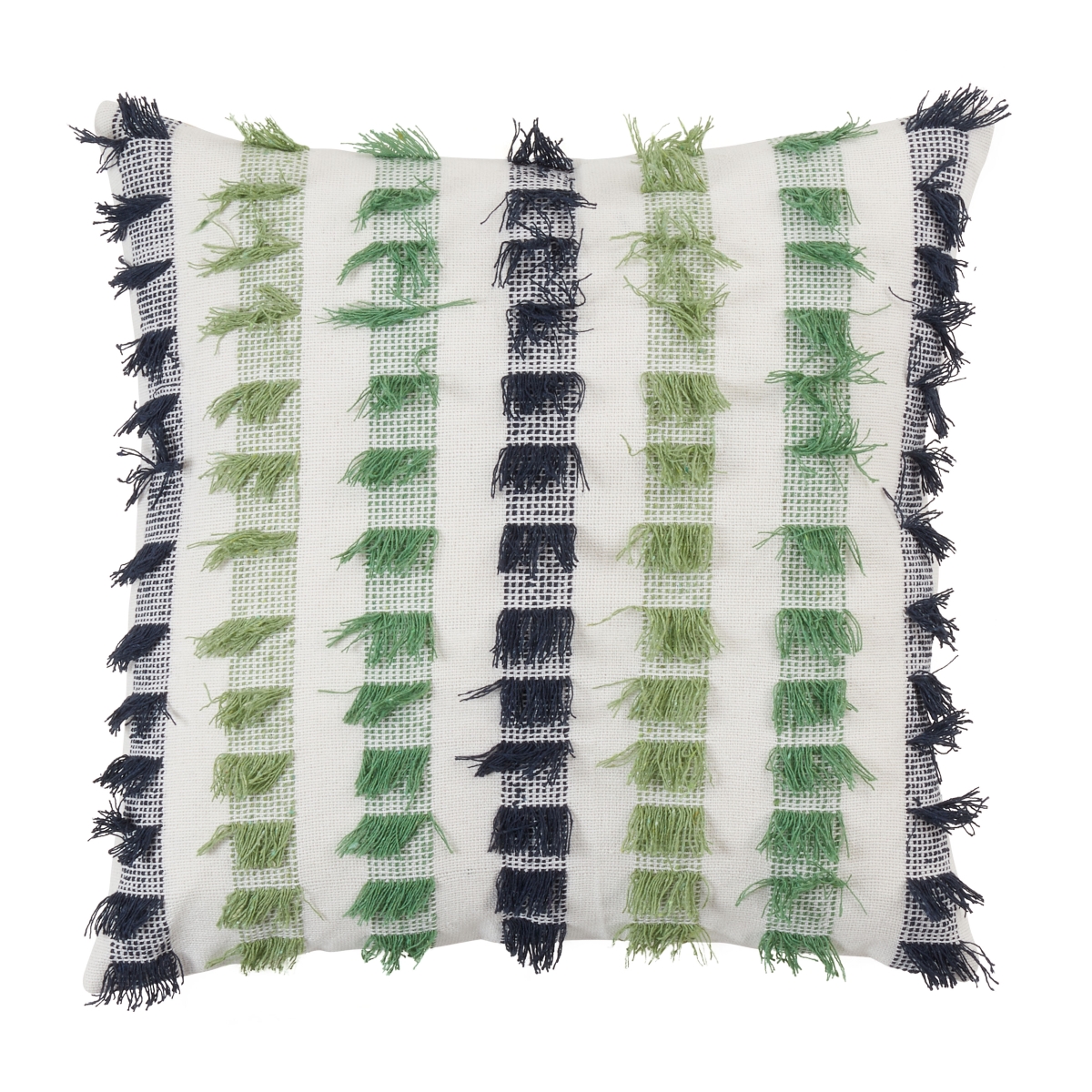 20 in. Striped Fringe Throw Pillow with Down Filling, Gray