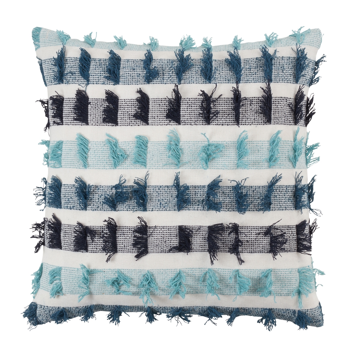 20 in. Striped Fringe Throw Pillow with Poly Filling, Blue