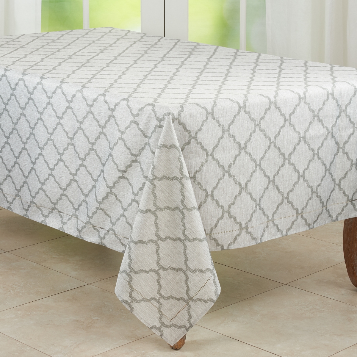 Picture of Saro Lifestyle 6718.GY65104B 65 x 104 in. Laser-Cut Hemstitch Tablecloth, Gray