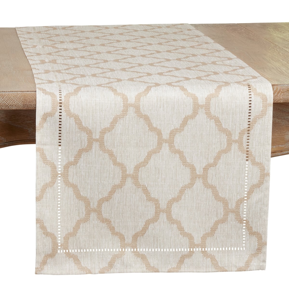 Picture of Saro Lifestyle 6718.T1690B 16 x 90 in. Laser-Cut Hemstitch Runner, Taupe