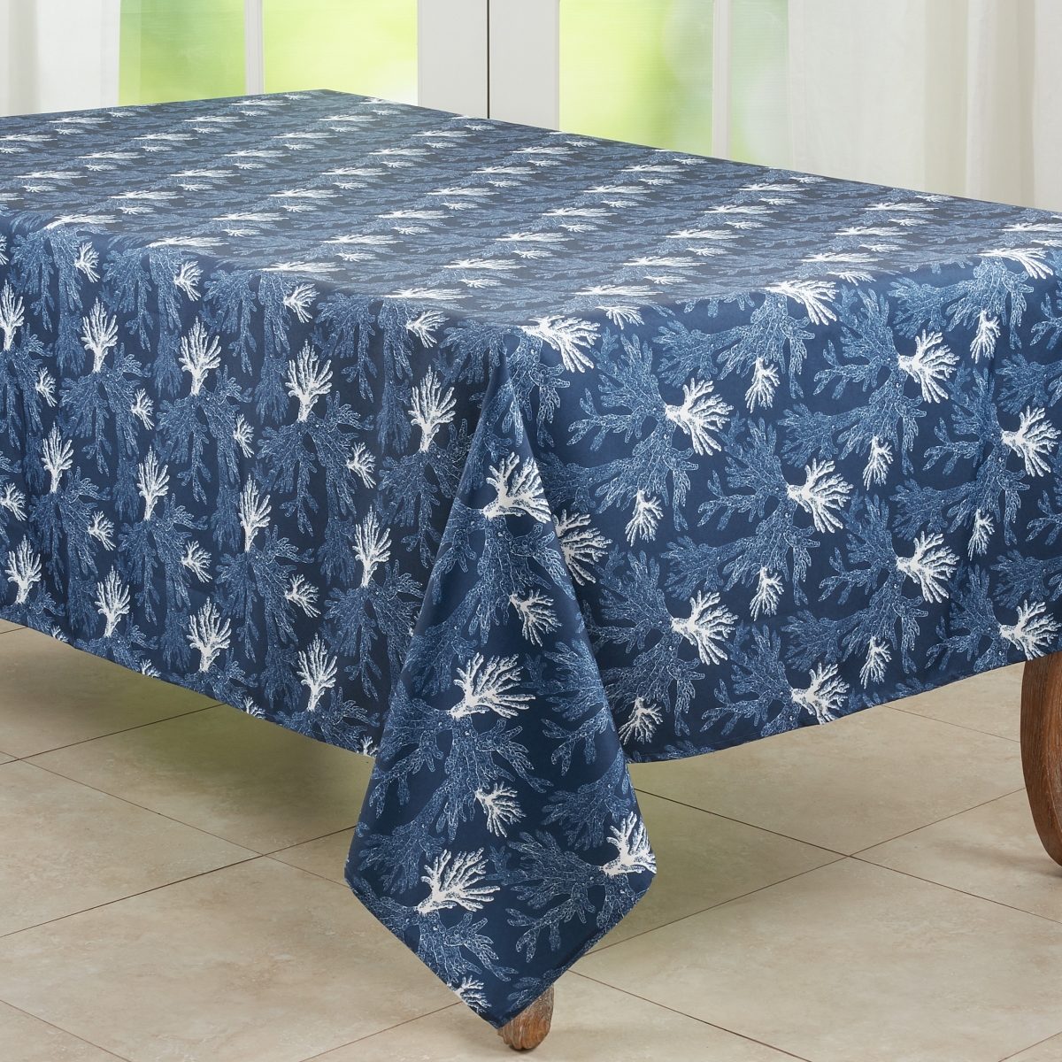 65 x 104 in. Sea Coral Tablecloth, Navy Blue