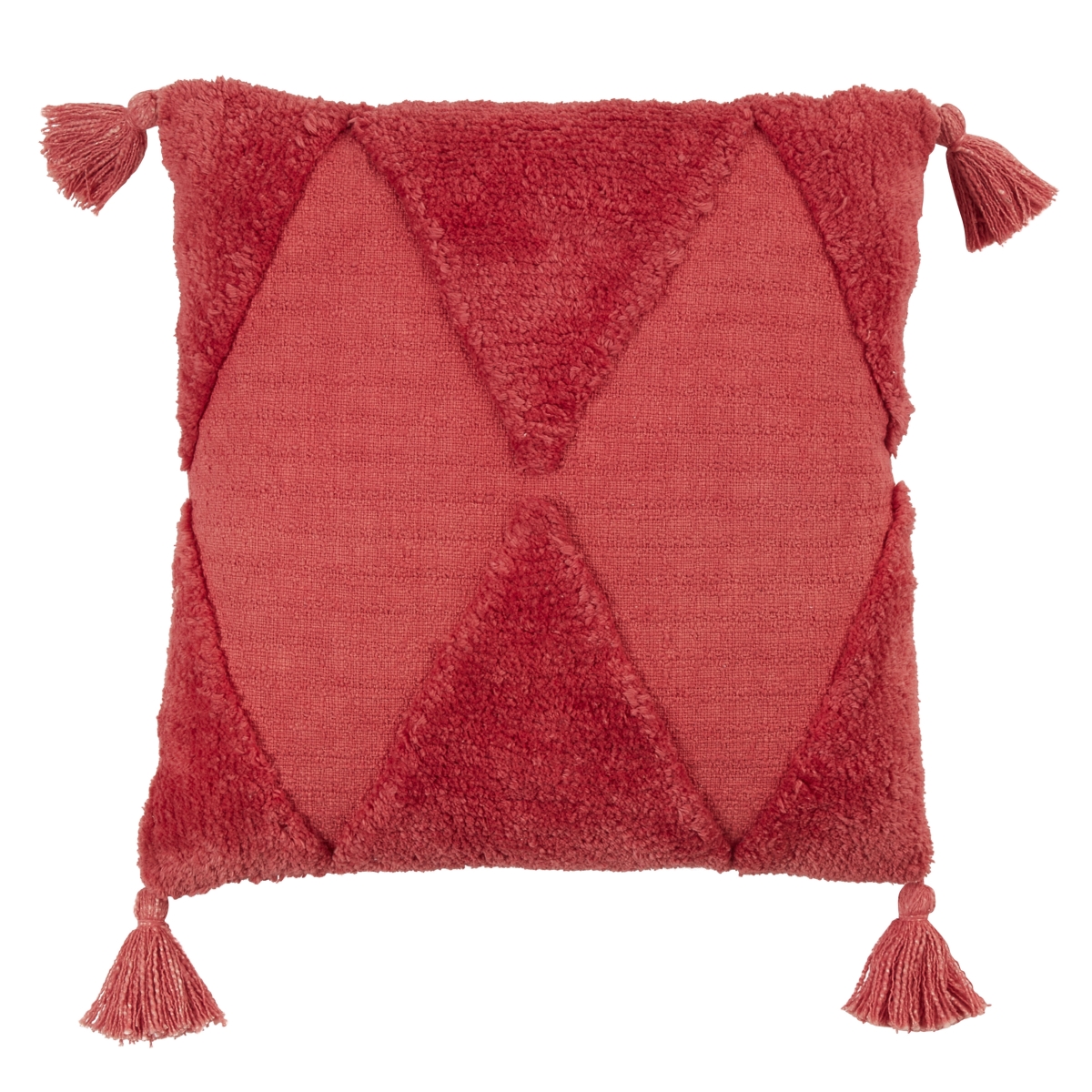 18 in. Tufted Diamond Tassel Throw Pillow with Down Filling, Rust