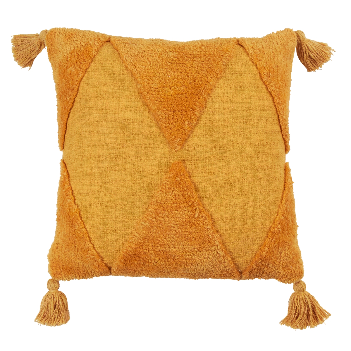 18 in. Tufted Diamond Tassel Throw Pillow with Poly Filling, Mustard