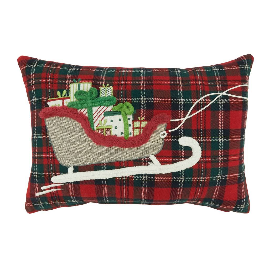 12 x 18 in. Plaid Sleigh Throw Pillow with Poly Filling, Red