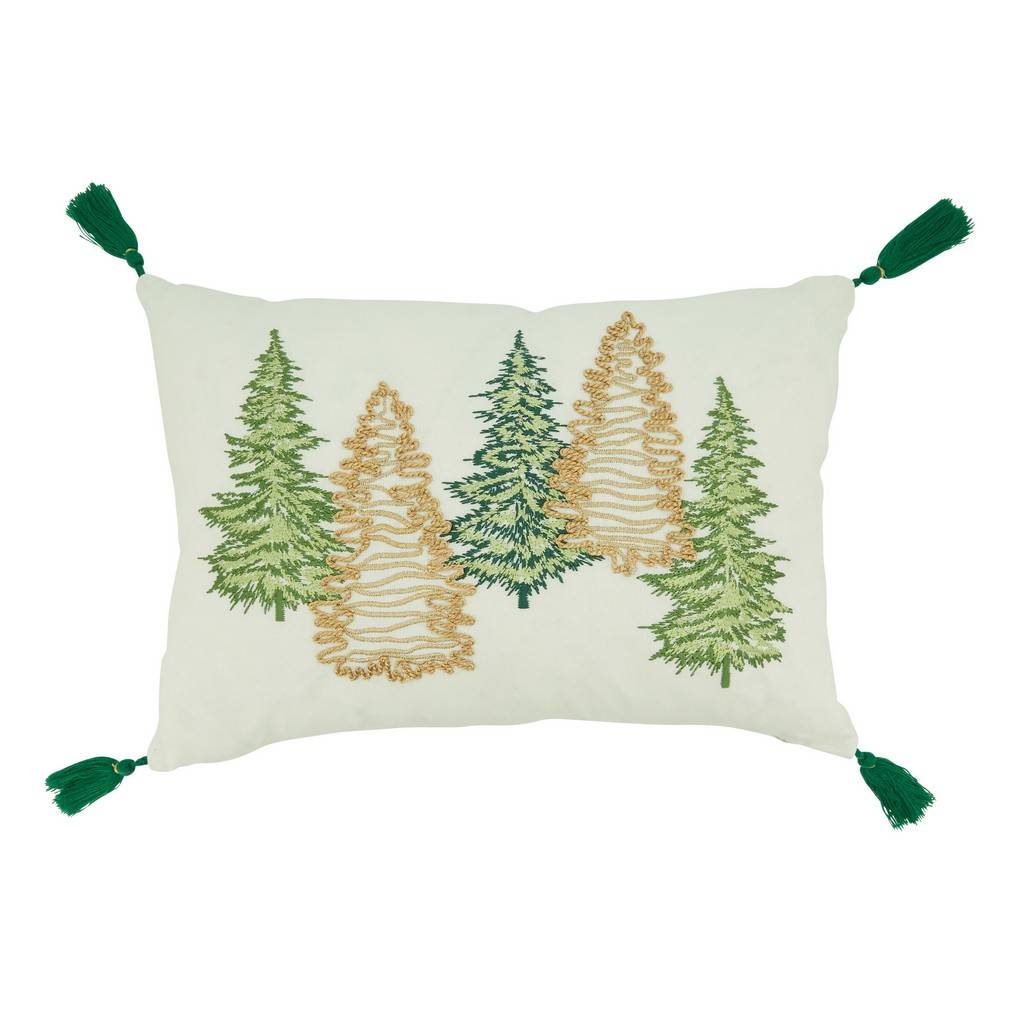 12 x 18 in. Christmas Trees Design Throw Pillow with Poly Filling, Green