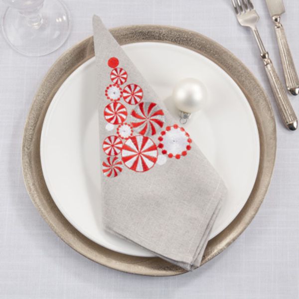 Picture of Saro Lifestyle 2071.S20S 20 x 20 in. Peppermint Christmas Tree Table Napkins, Silver - Set of 4