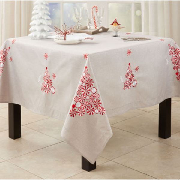 Picture of Saro Lifestyle 2071.S70S 70 x 70 in. Peppermint Christmas Tree Tablecloth, Silver