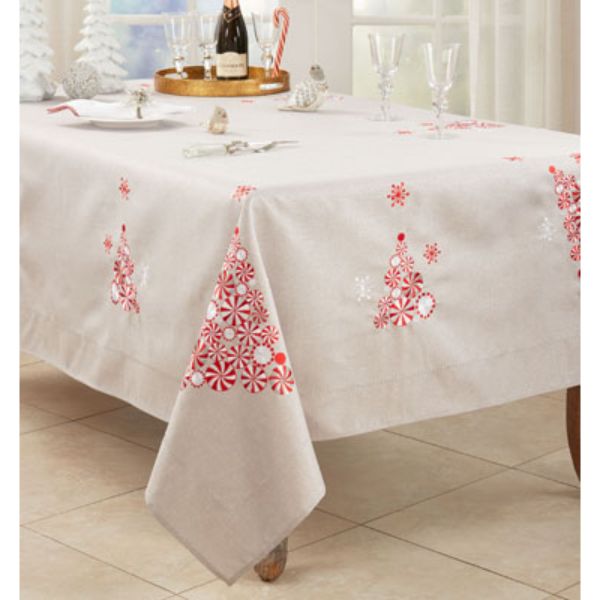 Picture of Saro Lifestyle 2071.S65104B 65 x 104 in. Peppermint Christmas Tree Tablecloth, Silver