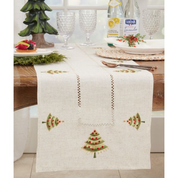 Picture of Saro Lifestyle 5117.N1690B 16 x 90 in. Embroidered Christmas Tree Table Runner, Natural