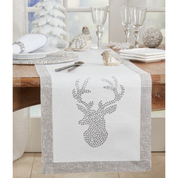 Picture of Saro Lifestyle 6171.S1672B 16 x 72 in. Sequin Reindeer Table Runner, Silver