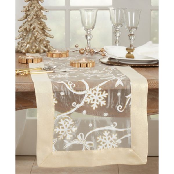 Picture of Saro Lifestyle XJ366.GL1672B 16 x 72 in. Printed Snowflake & Ribbon Table Runner, Gold