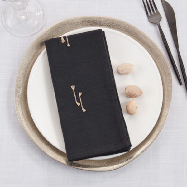 Picture of Saro Lifestyle 2263.BK20S 20 in. Fringe Line Table Napkins, Black - Set of 4