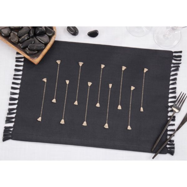Picture of Saro Lifestyle 2263.BK1319B 13 x 19 in. Fringe Line Placemats, Black - Set of 4