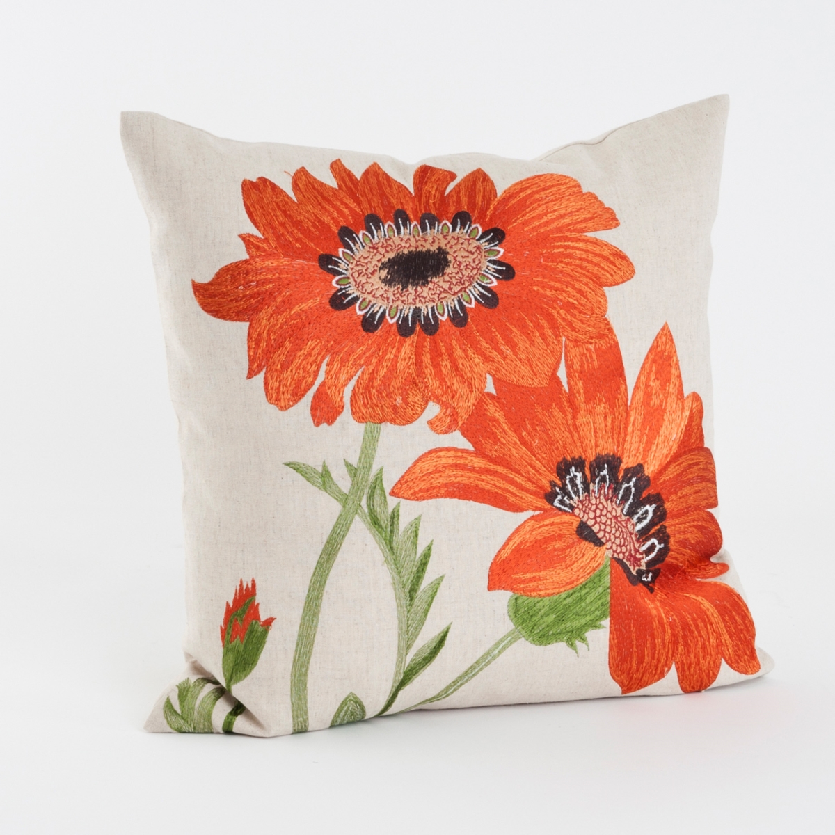 SARO  18 in. Mirasol Square Embroidered Floral Throw Pillow - Orange