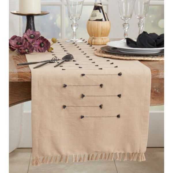 Picture of Saro Lifestyle 2263.N1672B 16 x 72 in. Fringe Line Table Runner, Natural