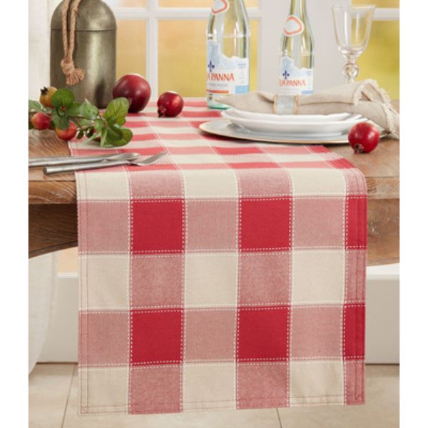 Picture of Saro Lifestyle 8571.R1690B 16 x 90 in. Stitched Plaid Table Runner, Red