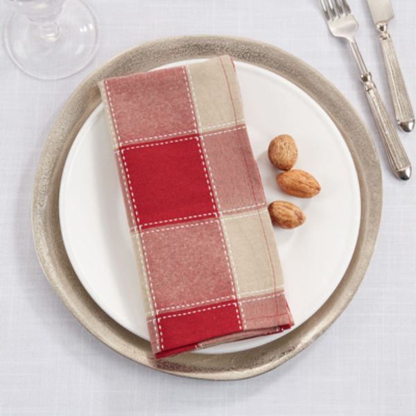 Picture of Saro Lifestyle 8571.R20S 20 x 20 in. Stitched Plaid Table Napkins, Red - Set of 4