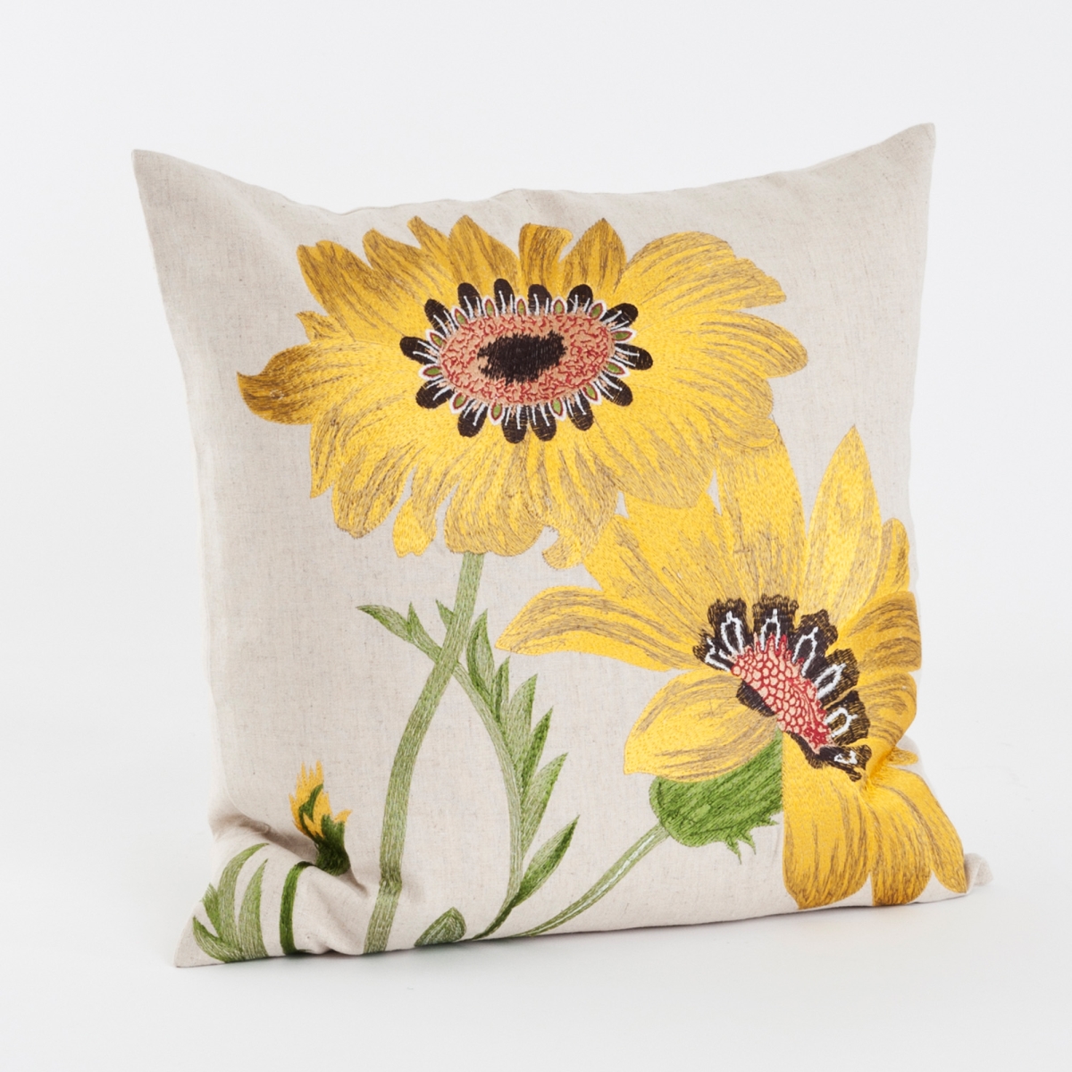 SARO  18 in. Mirasol Square Embroidered Floral Throw Pillow - Yellow