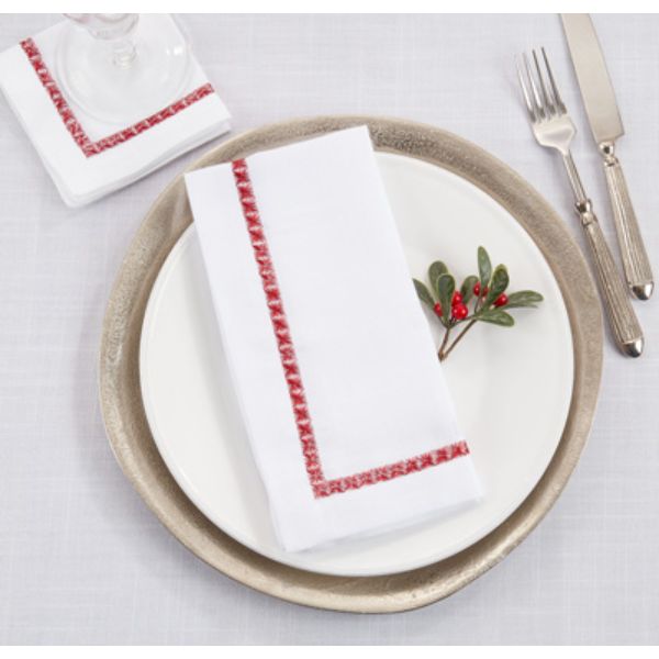 Picture of Saro Lifestyle 5603.BU6S 6 x 6 in. Embroidered Border Cocktail Napkins, Burgundy - Set of 4
