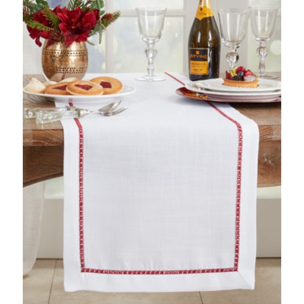 Picture of Saro Lifestyle 5603.BU16108B 16 x 108 in. Embroidered Border Design Table Runner, Burgundy
