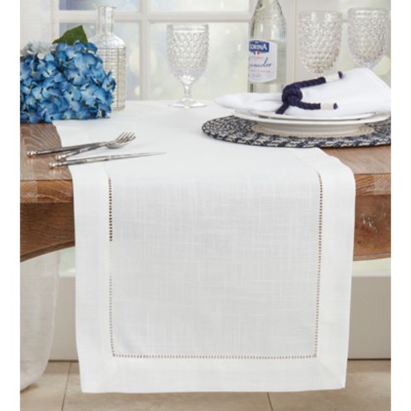 Picture of Saro Lifestyle 6300.I16120B 16 x 120 in. Hemstitched Border Table Runner, Ivory