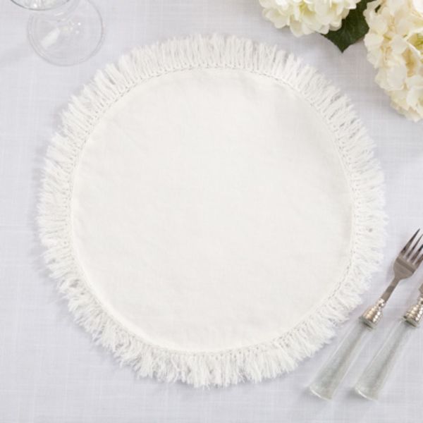 Picture of Saro Lifestyle 1688.I13R 13 in. Round Stonewashed Fringe Placemats, Ivory - Set of 4