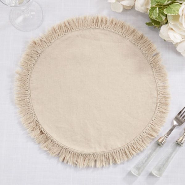 Picture of Saro Lifestyle 1688.N13R 13 in. Round Stonewashed Fringe Placemats, Natural - Set of 4
