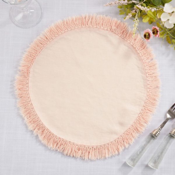 Picture of Saro Lifestyle 1688.RS13R 13 in. Round Stonewashed Fringe Placemats, Rose - Set of 4