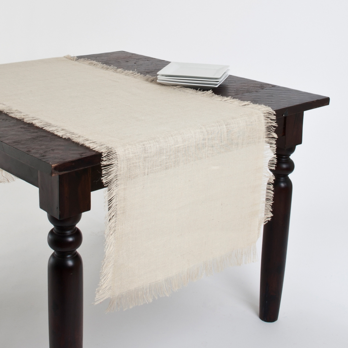 Picture of SARO JU209.I20108B 20 x 10 in. Mari Sati Rectangle Fringed Jute Table Runner - Ivory