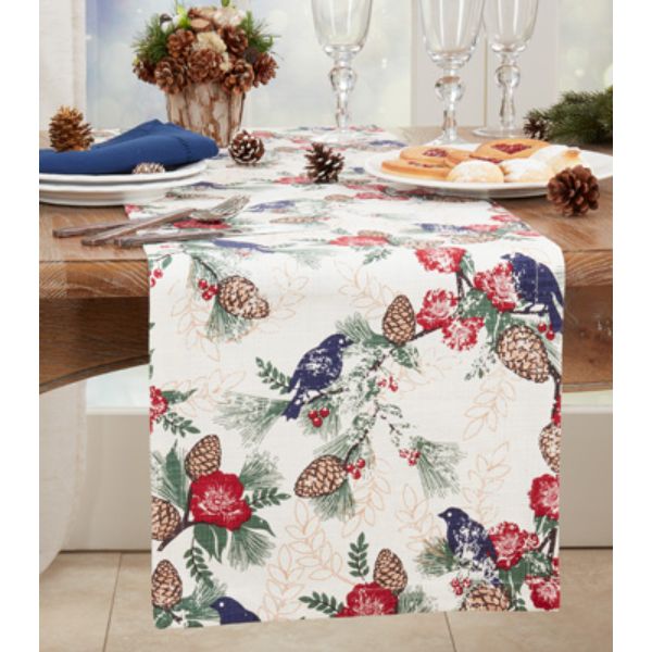 Picture of Saro Lifestyle 557.M1490B 14 x 90 in. Pinecones & Birds Table Runner, Multi Color
