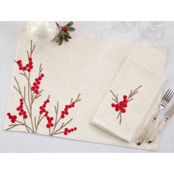 Picture of Saro Lifestyle 8075.N 14 x 20, 20 x 20 in. Embroidered Berry Placemat & Napkin Set (4 Placemats + 4 Napkins)