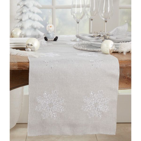 Picture of Saro Lifestyle 116.S1672B 16 x 72 in. Snowflake Design Table Runner, Silver