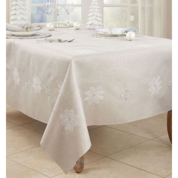 Picture of Saro Lifestyle 116.S7090B 70 x 90 in. Snowflake Design Tablecloth, Silver