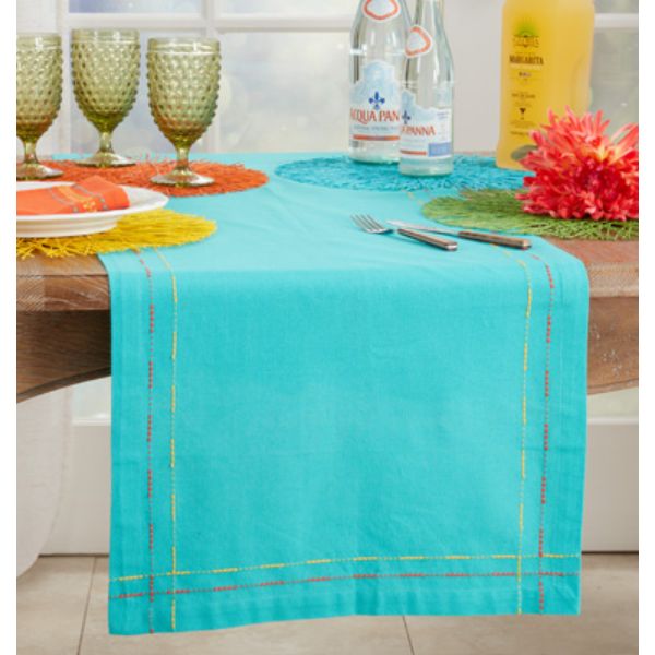 Picture of Saro Lifestyle 2625.TQ1872B 18 x 72 in. Dobby Border Table Runner, Turquoise