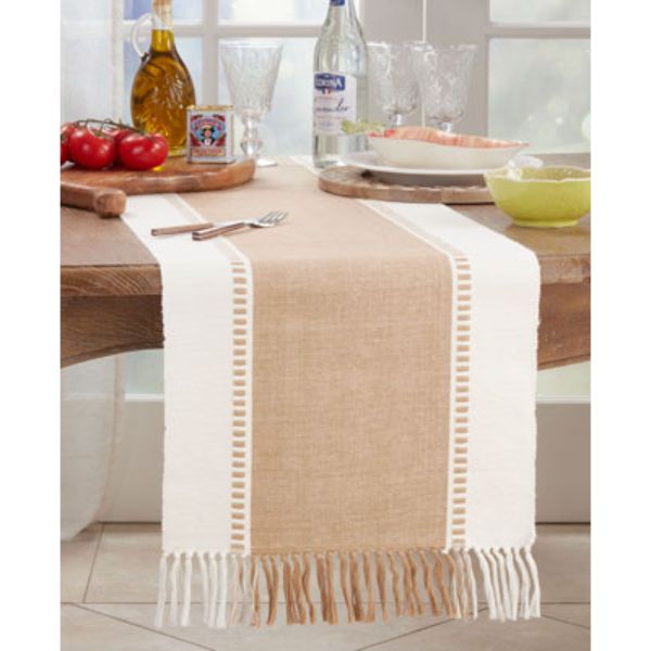 Picture of Saro Lifestyle 784.N1672B 16 x 72 in. Striped Design Table Runner, Natural