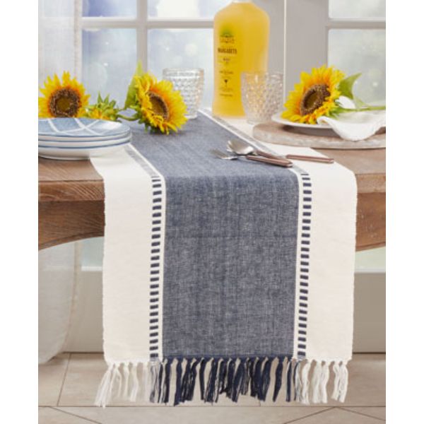 Picture of Saro Lifestyle 784.NB1672B 16 x 72 in. Striped Design Table Runner, Navy Blue