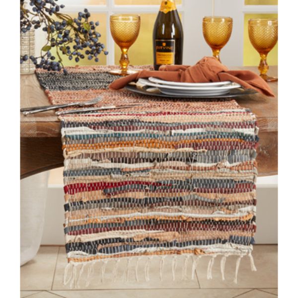 Picture of Saro Lifestyle 8030.M1672B 16 x 72 in. Striped Chindi Multicolor Table Runner, Multi Color