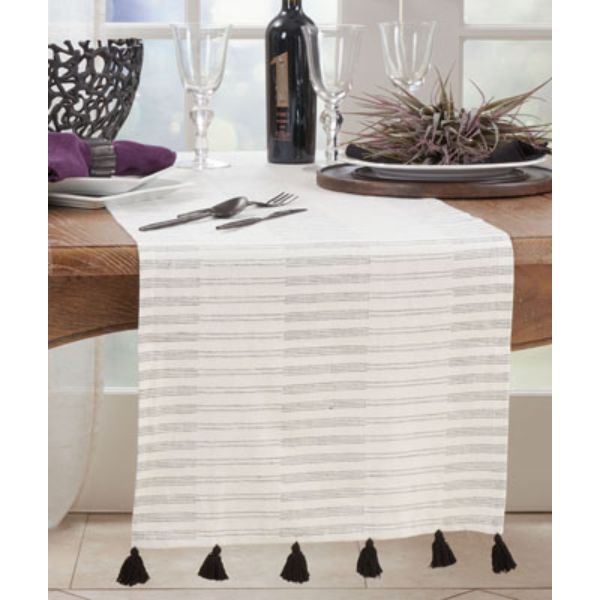 Picture of Saro Lifestyle 788.BW1672B 16 x 72 in. Striped Tassel Table Runner, Black & White