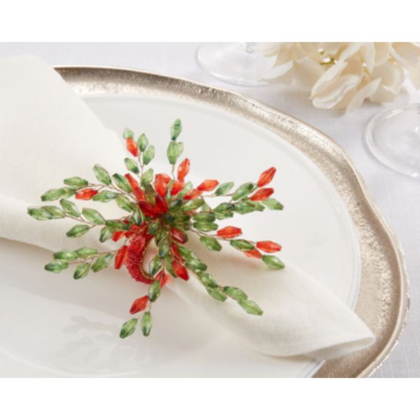 Picture of Saro Lifestyle NR841.RG 4 in. Beaded Flower Design Napkin Rings, Red & Green - Set of 4