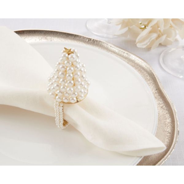 Picture of Saro Lifestyle NR400.I 4 x 2 in. Pearl Christmas Tree Napkin Rings, Ivory - Set of 4