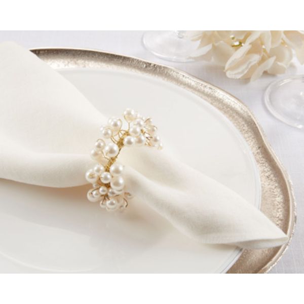 3 in. Pearl Design Metal Napkin Rings, Gold - Set of 4