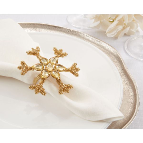 Picture of Saro Lifestyle NR703.GL 3.5 in. Beaded Snowflake Design Napkin Rings, Gold - Set of 4