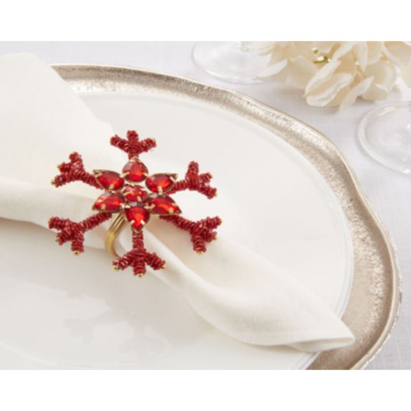 Picture of Saro Lifestyle NR703.R 3.5 in. Beaded Snowflake Design Napkin Rings, Red - Set of 4