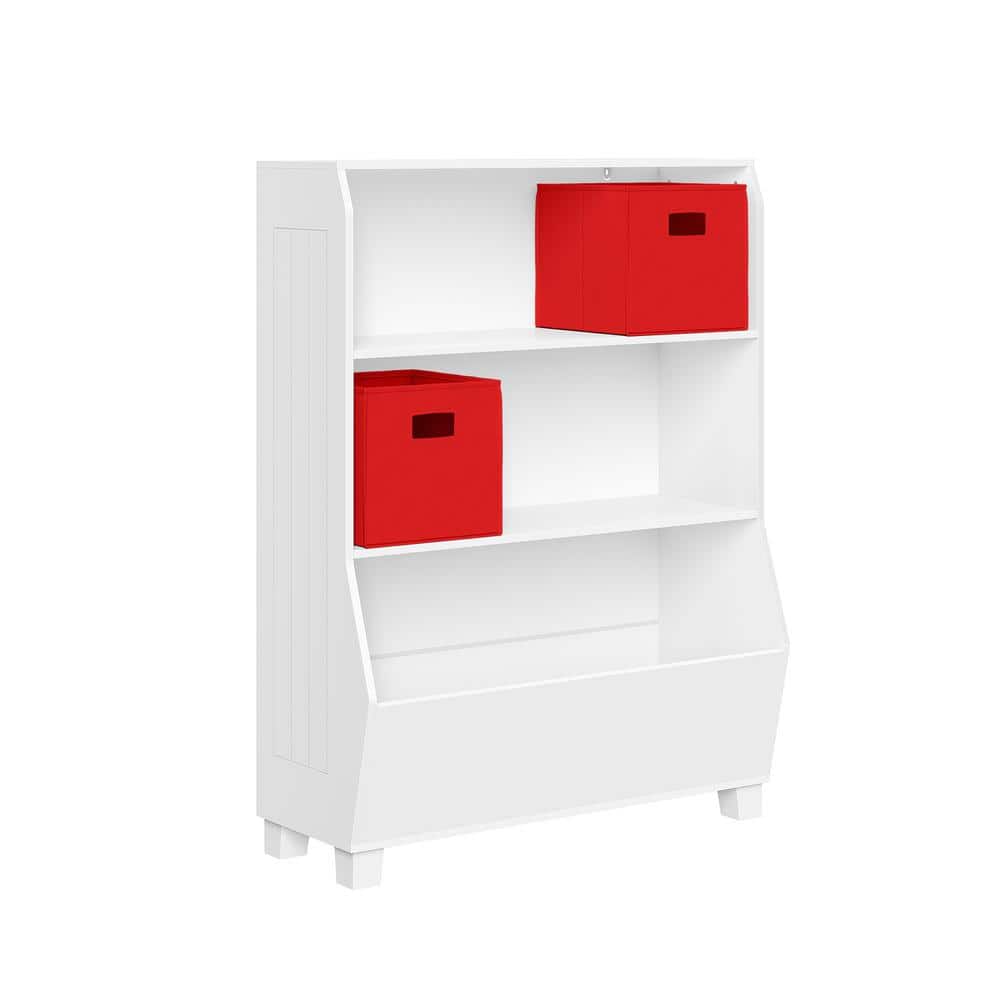 34 in. Kids Bookcase with Toy Organizer & 2 Red Bins