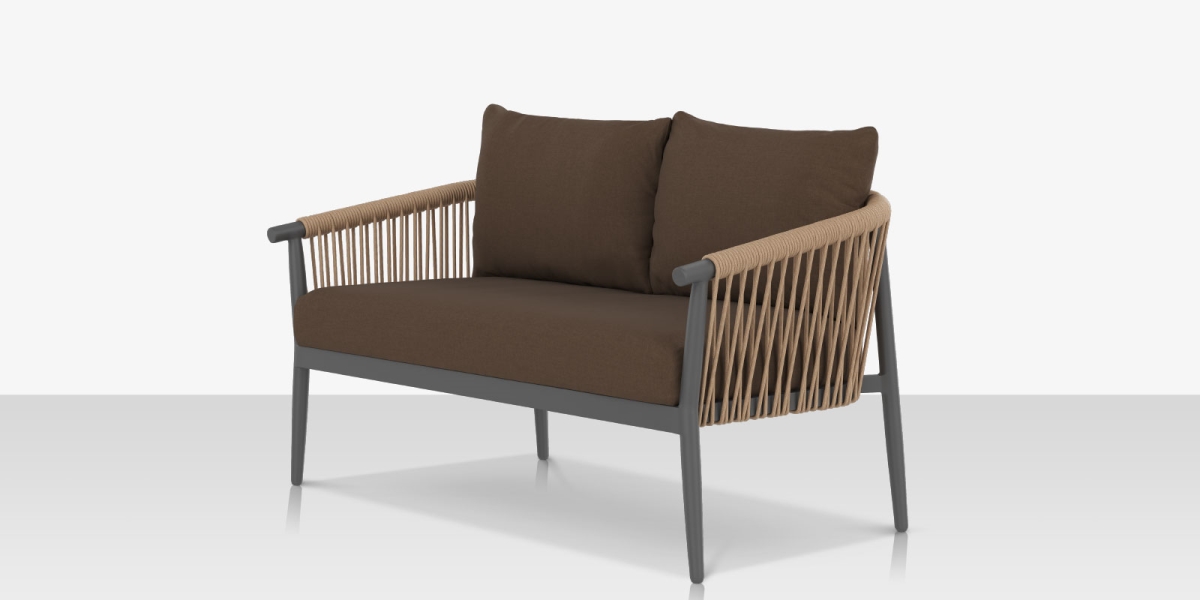 SF-1035-102-TXG-BRW Loveseat, Texture Gray Frame & Brown Rope