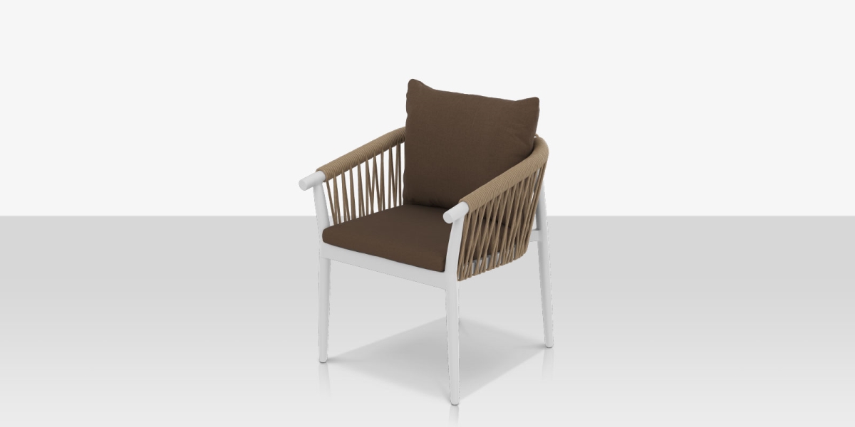 SF-1035-163-KES-SLV Dining Arm Chair, Texture White Frame & Tan Rope