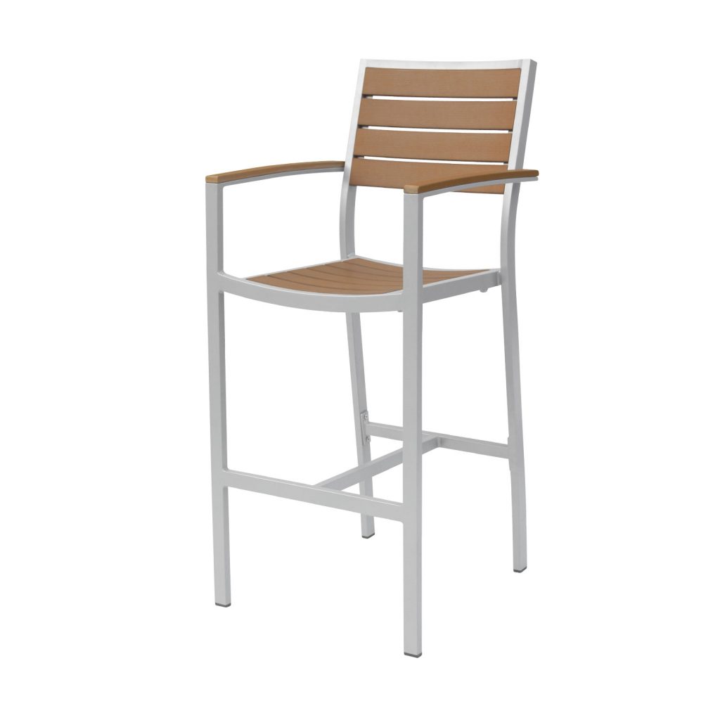 SC-2405-173-SLV-TEK Napa Bar Arm Chair, Silver & Teak