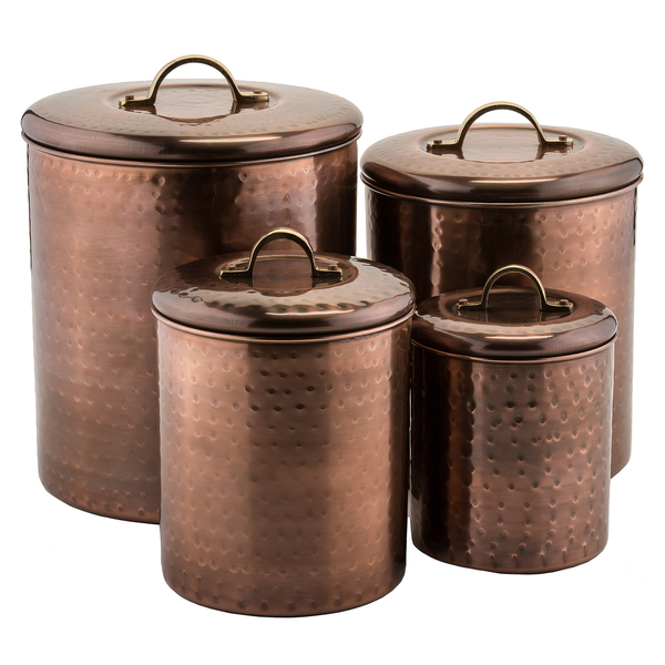 Picture of Starcrafts 92075 Hammered Stainless Steel Canister with Copper, 4 Piece