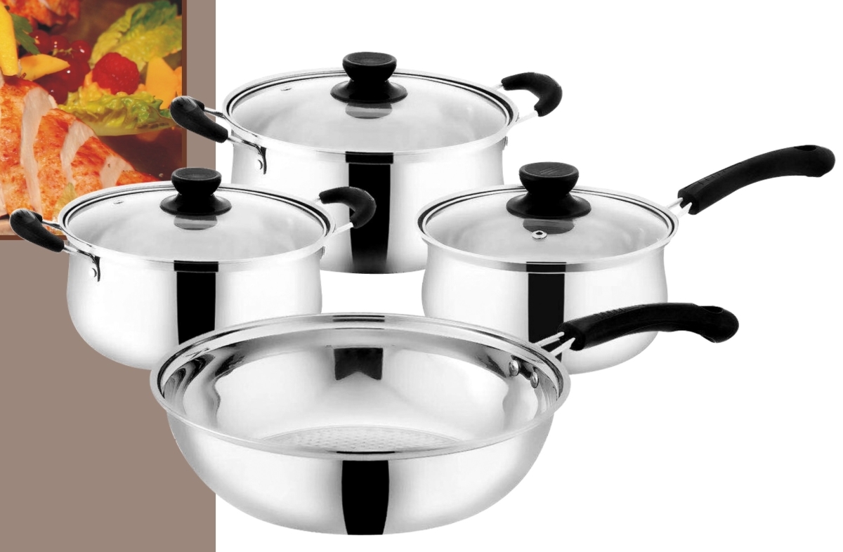 Picture of StarCrafts 72028 Stainless Steel Capsule Bottom Cookware Set with Glass Lid - 7 Piece