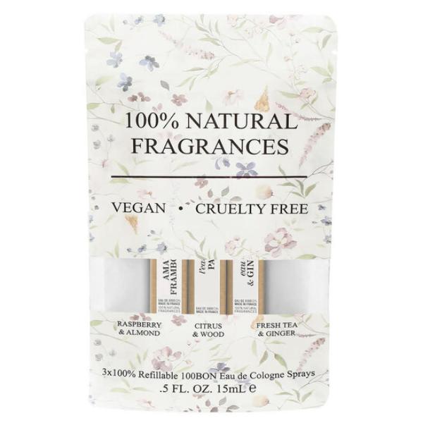 100BON Eau de Cologne Pen Spray Gift Set Raspberry Citrus Tea 0.5 oz